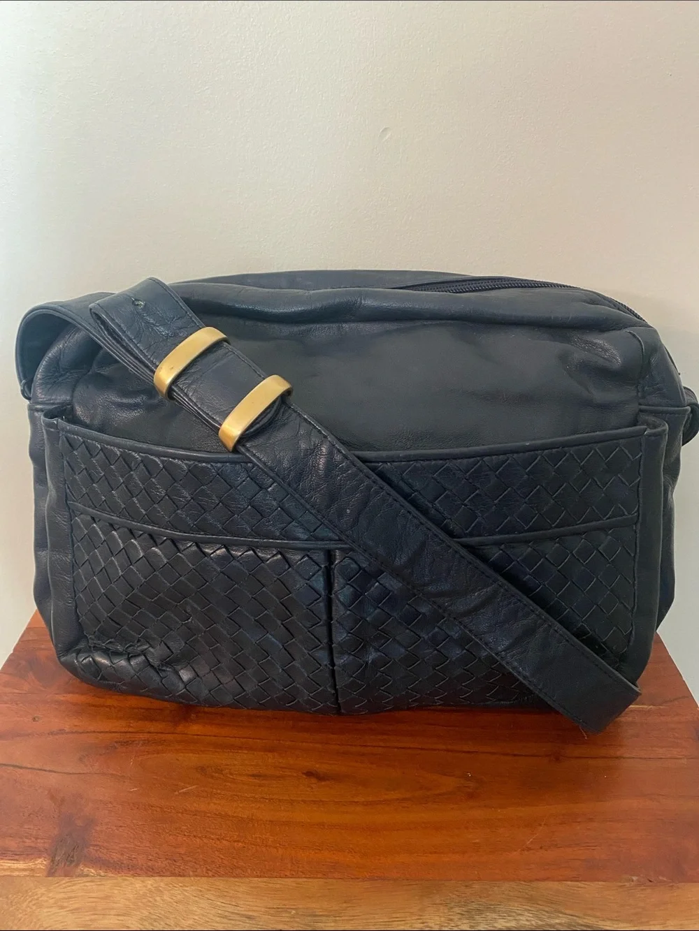 Jay Herbert by Sharif vintage dark navy woven leather hobo crossbody bag
